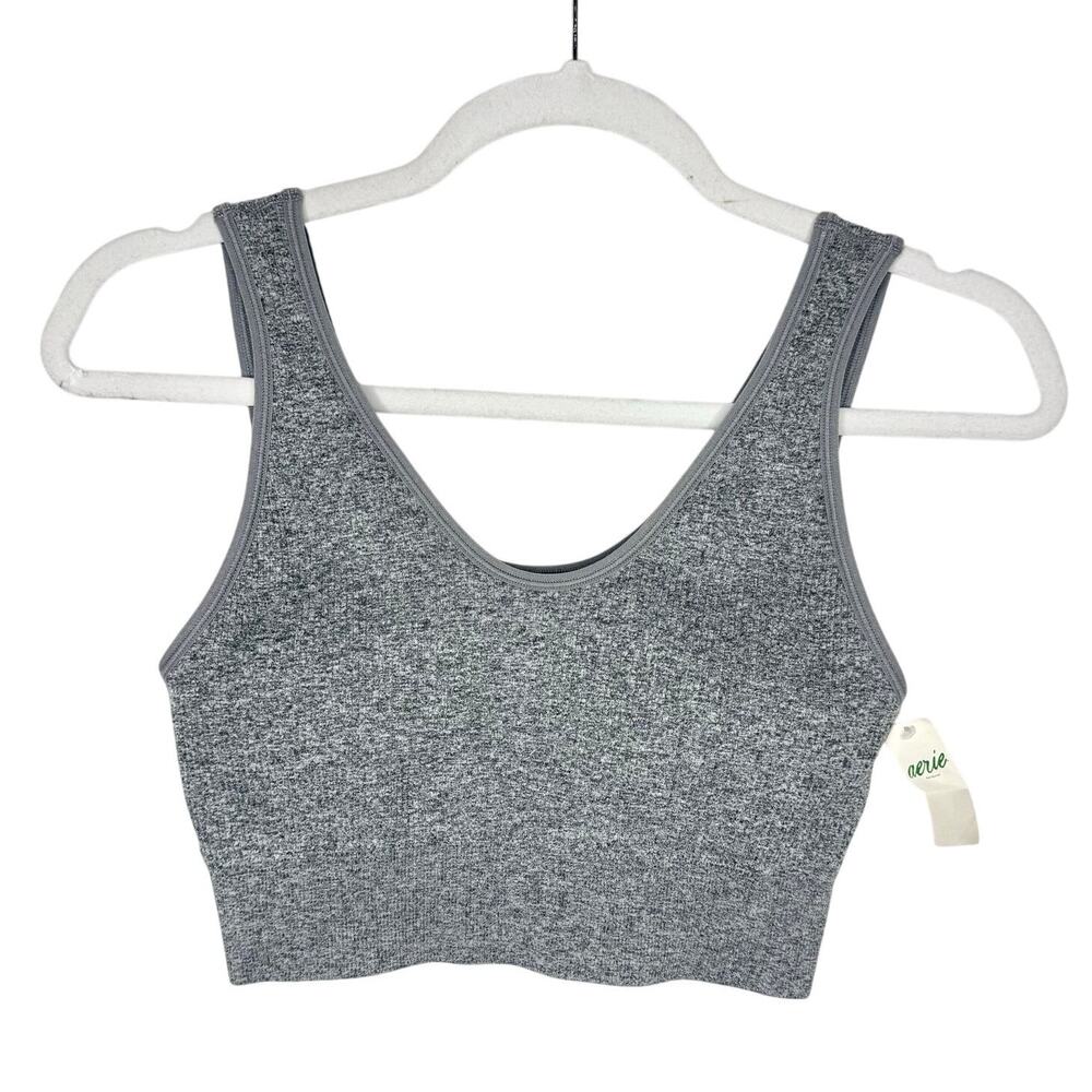 Aerie Ribbed Padded Bralette Sports Bra Size Large Gray Activewear Lounge Basic